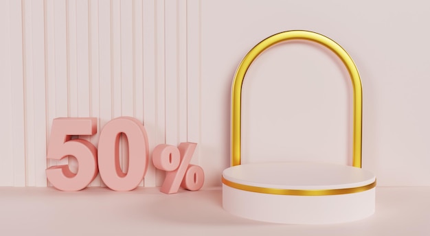 Moderner Sockel für Kosmetikprodukte mit 50 Prozent Rabatt auf rosa Hintergrund