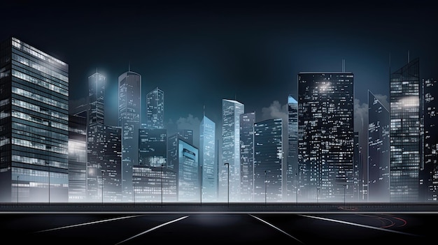 moderner Stadtbildhintergrund mit kräftigen Wolkenkratzern und leuchtenden Lichtern