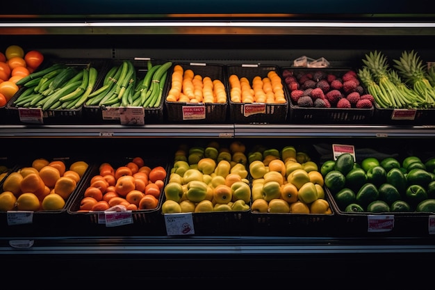 Moderner Supermarkt mit viel Gemüse und Obst