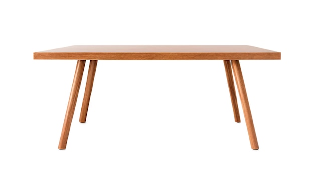 Moderner Tisch aus Holz auf weißem Hintergrund