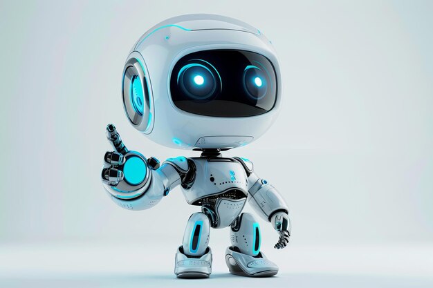 Moderner weißer Roboter mit blauen Akzenten und ausdrucksstarken Augen