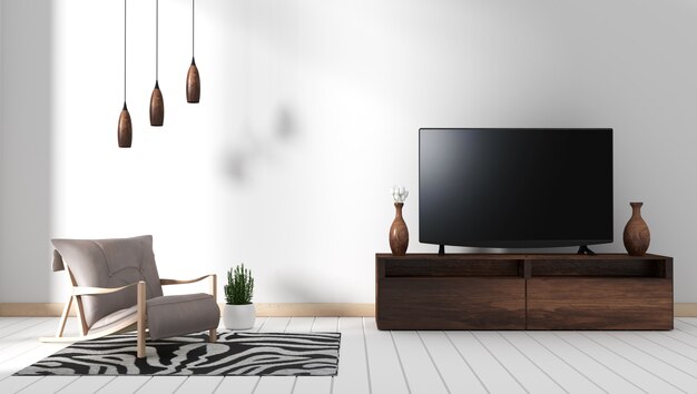 moderner Wohnzimmer-Zen-Stil. 3D-Rendering