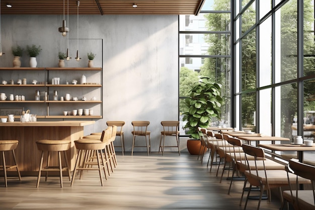 Modernes, ästhetisches Café-Raum-Innendesign, erstellt mit generativer KI