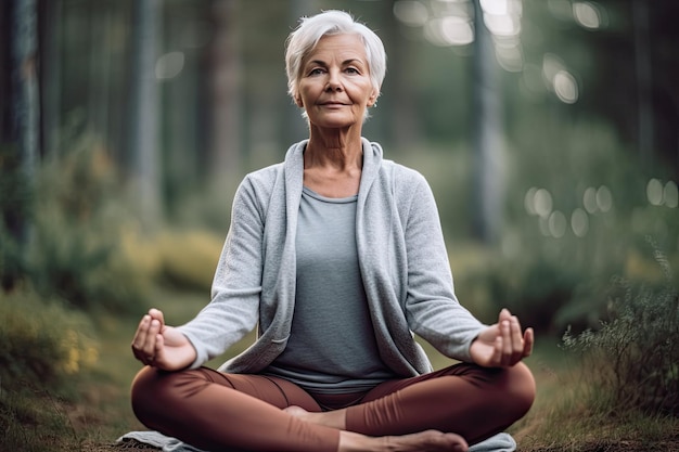 Modernes alterndes Gemälde einer alten Frau, die Yoga praktiziert