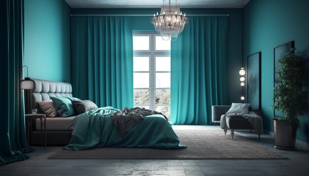 Modernes Apartment-Schlafzimmer mit elegantem Dekor und bequemer Bettwäsche, generiert durch künstliche Intelligenz