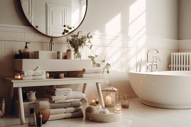 Foto modernes badezimmer im skandinavischen stil. neuronales netzwerk ki generiert