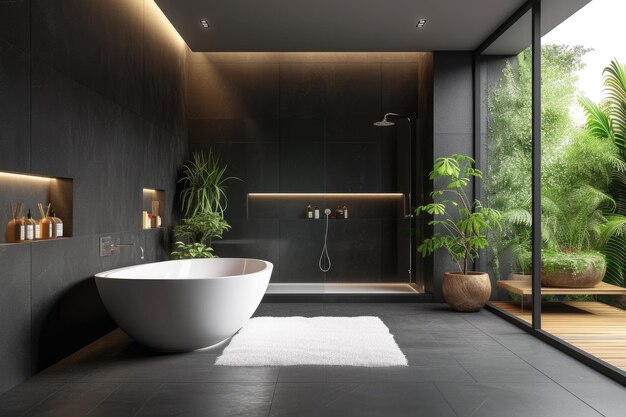 Modernes Badezimmer-Interior-Design Badezimmer mit leeren dunkelgrauen Wänden