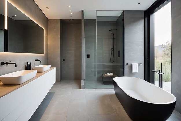 Foto modernes badezimmer mit freistehender badewanne und schlanken minimalistischen vorrichtungen