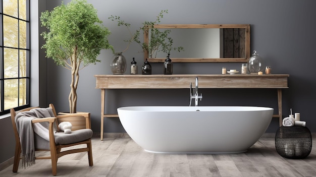 Modernes Badezimmer mit freistehender Badewanne