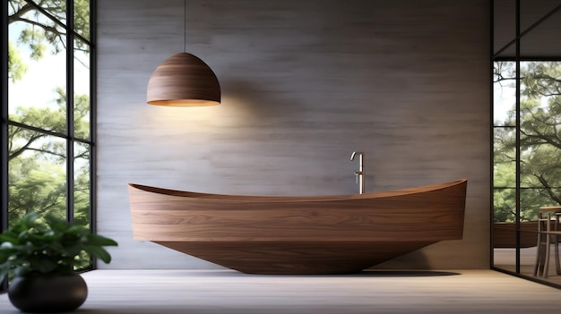 Modernes Badezimmer mit Holzplatte und an der Wand befestigter Eitelkeit
