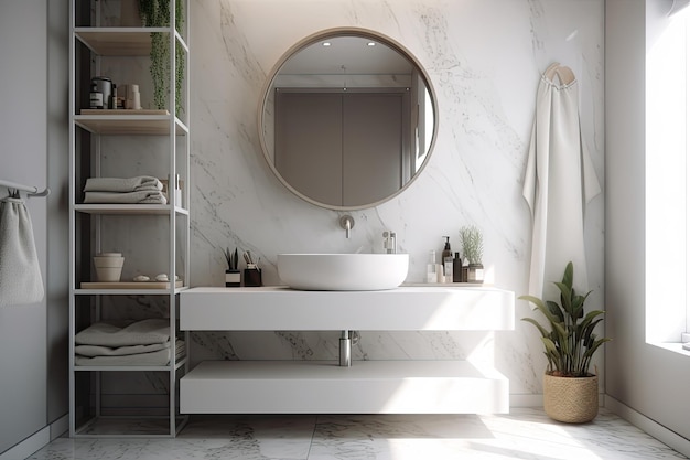 Modernes Badezimmer mit Waschbecken und Spiegel Generative AI