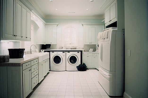 Modernes Badezimmer mit Waschmaschinen