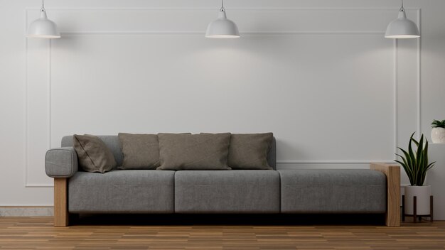 Modernes bequemes großes Sofa in einem modernen zeitgenössischen Wohnzimmer Wohnzimmerinnenraum 3D-Rendering