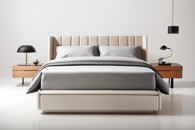 Modernes Bett isoliert auf weißem Hintergrund