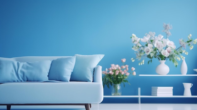 Foto modernes blaues wohnzimmer mit sofa und möbeln