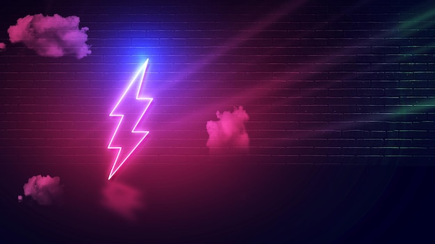 modernes Blitz- und Donner-Symbol mit rosa Neon-Effekt und leerem Raum für den kopierenden dunklen Hintergrund