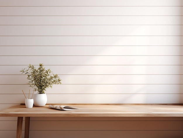 Modernes Büro zu Hause mit Pastellfarbfoto im natürlichen Heimbüro