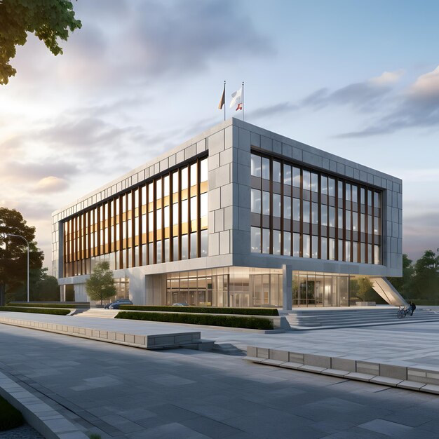 Modernes Bürogebäude, architektonisches Design mit blauem, klarem Himmel