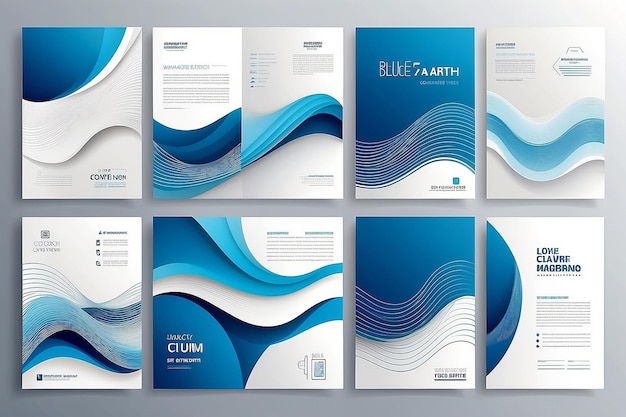 Modernes Cover-Design-Set Blau-Weißes abstraktes Linienmuster Kreativer Wellenstreifenvektor