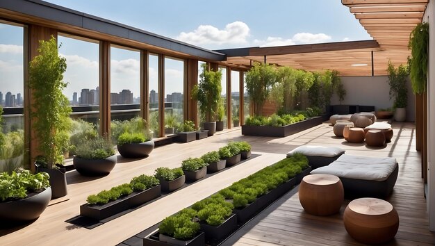 Modernes, einfaches Gartenraumdesign für das Haus Dachbalkon Rasen Innenarchitektur