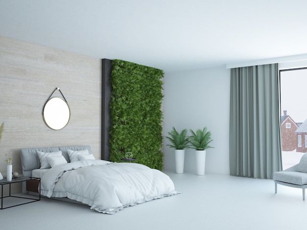 Modernes, elegantes, luxuriöses Schlafzimmer mit Holzwand