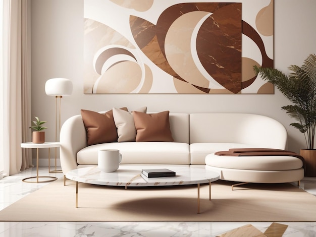 Modernes, elegantes weißes Sofa und Sessel in einem modernen Wohnzimmer