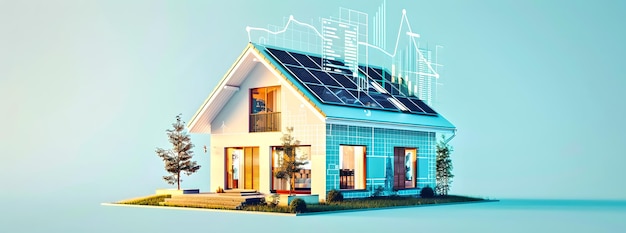 Modernes energieeffizientes Haus mit Solarpanels Nachhaltiges Leben Konzept Illustration Wohnhausdesign Umweltfreundliches Gebäude Digitale Kunststil Bild KI