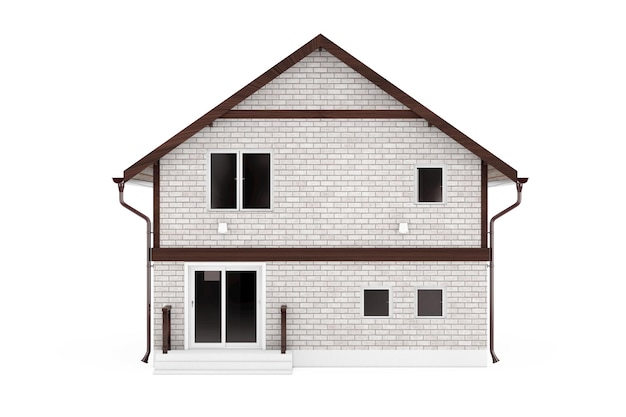 Modernes Familienhaus aus weißem Backstein auf weißem Hintergrund 3D-Rendering