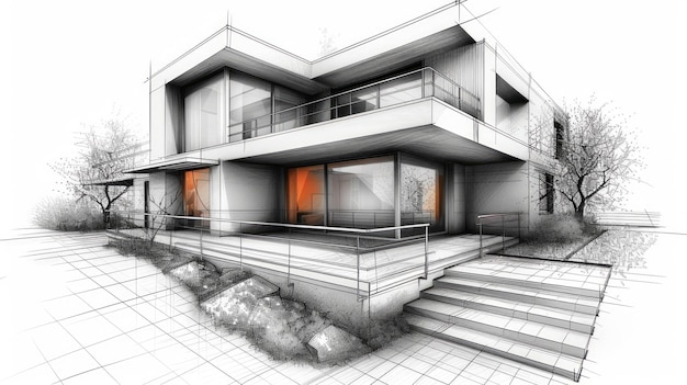 Modernes Familienhaus mit flexiblen Räumen und elegantem Design Generative KI