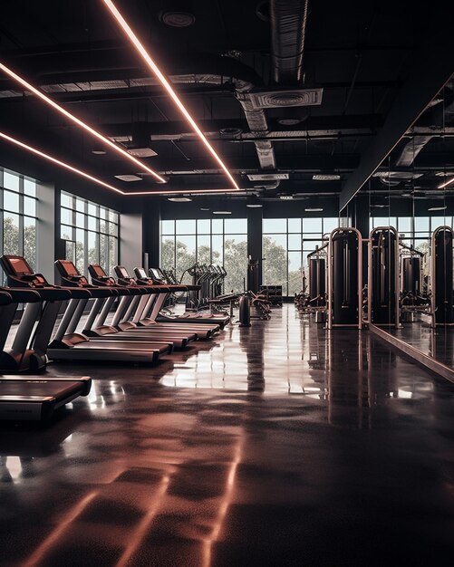 Modernes Fitnessstudio mit generativer KI-Ausstattung