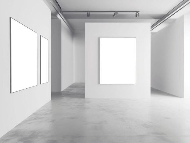 Modernes Galerieinterieur mit leeren Leinwänden an den Wänden als Vorlage für Kunstausstellungen Ai generative Illustration