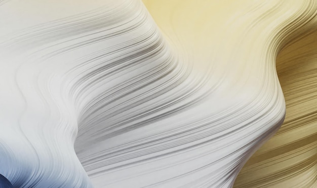 Modernes gelb-weiß gefärbtes postercolor dynamischer WellenflussFlüssige wellenförmige Formen abstrakter holographischer wellenförmiger 3D-HintergrundDigitaler Hintergrund 3D-Rendering von verdrehten Linien Modernes Hintergrunddesign