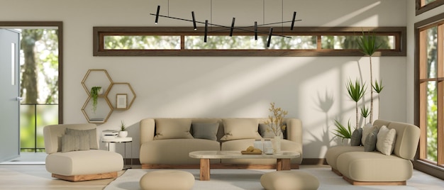 Modernes, geräumiges Wohnzimmer mit beiger Couch