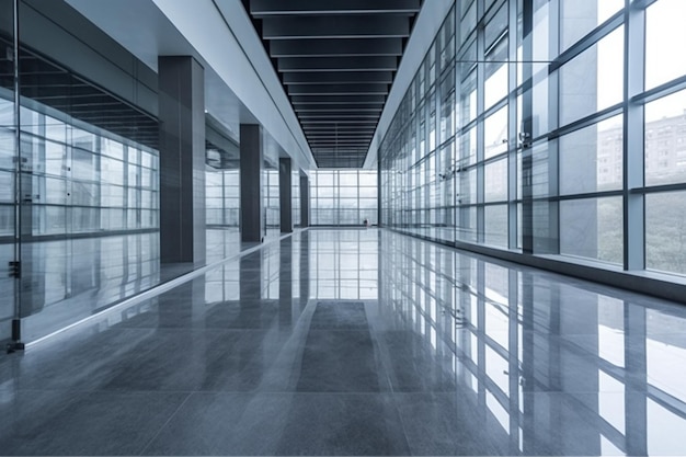 Modernes Geschäftsgebäude mit Glaswand aus leerer Etage