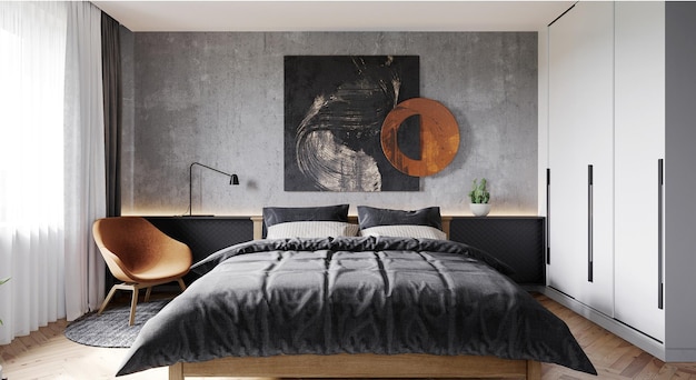 Modernes grünes Schlafzimmer-Interieur