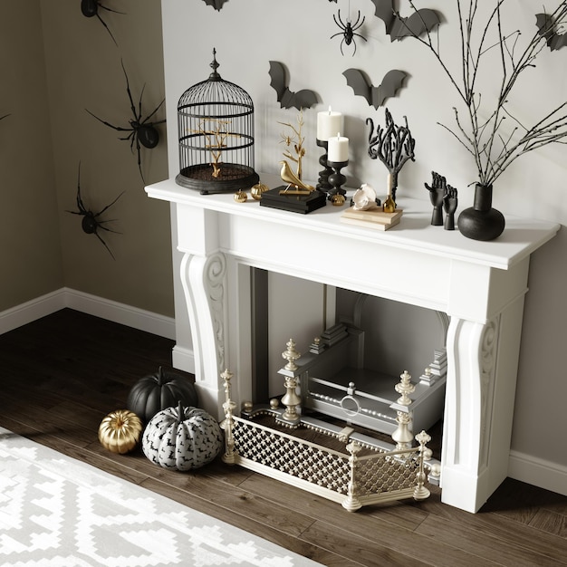 Modernes Halloween-Wohnzimmer-Interieur 3D-Rendering