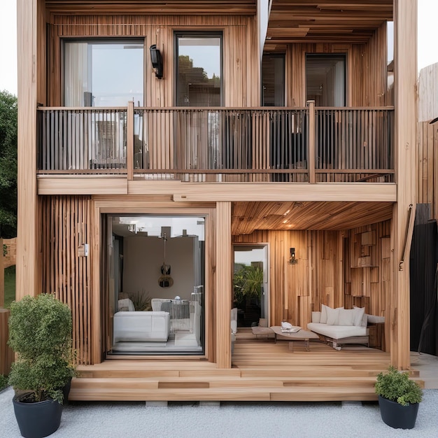 modernes Haus im Garten mit Holzfensternmodernes Haus im Garten mit Holzfensternmodernes h