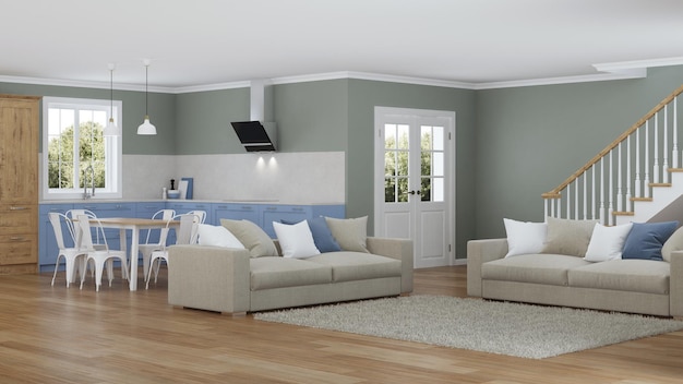 Modernes Haus Interieur. Designprojekt. 3D-Rendering.