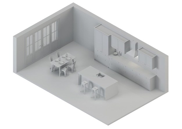Modernes Haus Interieur. Orthogonale Projektion. Sicht von oben. 3D-Rendering.
