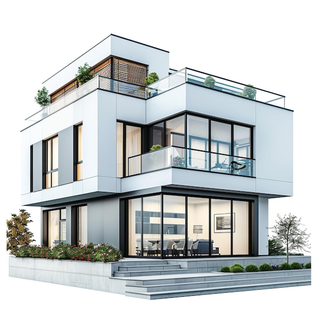 Modernes Haus isoliert auf weißem Hintergrund