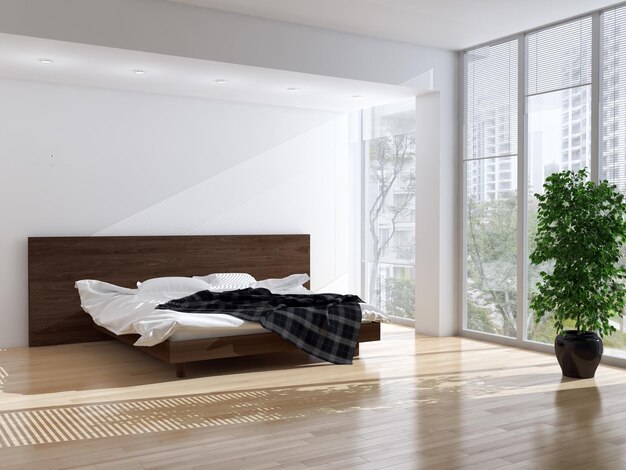 Modernes, helles Schlafzimmer Interieur 3D-Rendering