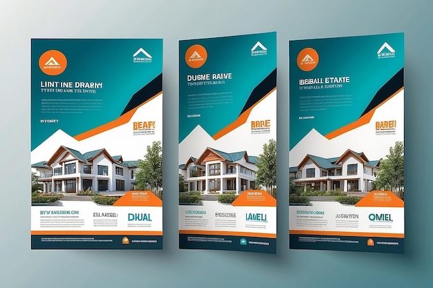 Modernes Immobiliengeschäft Flyer Design Zwei Farben Vektor Vorlage A4 Größe Teal Orange Farbe Form Layout