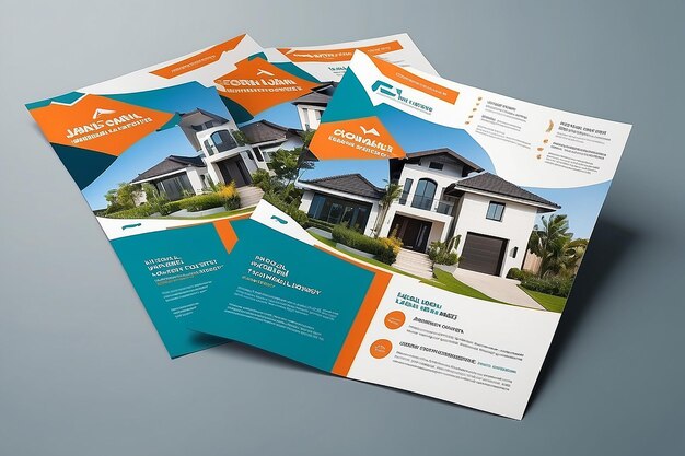 Modernes Immobiliengeschäft Flyer Design Zwei Farben Vektor Vorlage A4 Größe Teal Orange Farbe Form Layout