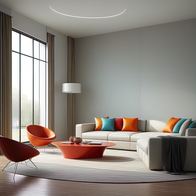 modernes Innenraum des Raumes mit Sofa leere moderne Wohnzimmer-Design 3D-Illustration