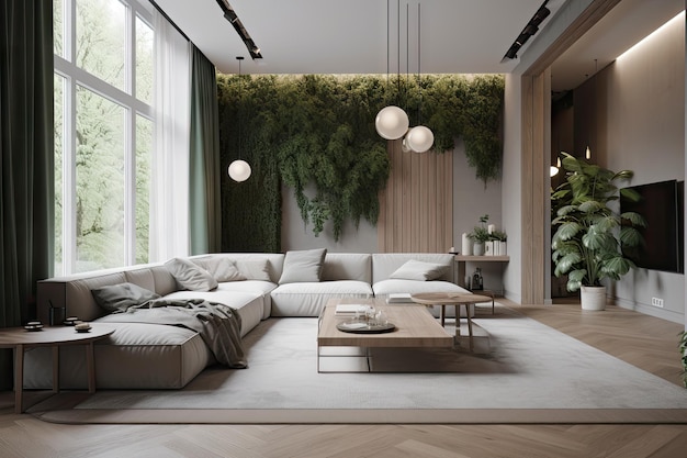 Modernes Interieur mit schickem Grün und minimalistischem Stil