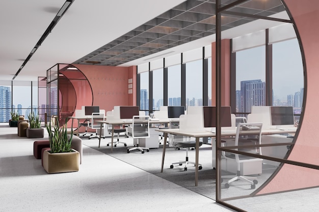 Modernes Interieur Open Office Workspace 3D-Rendering