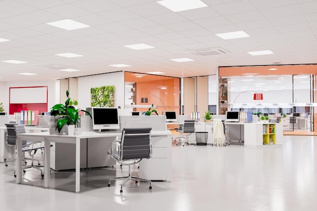 Modernes Interieur Open Office Workspace 3D-Rendering