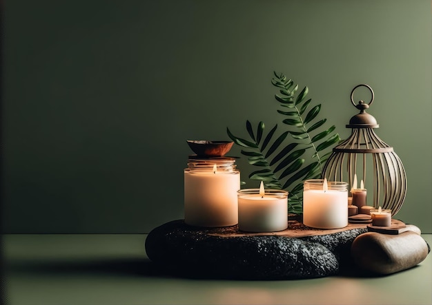 Modernes Kerzen- und Zen-Banner für das generative ai des natürlichen Spa-Salon-Designs