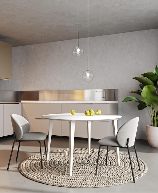 Modernes Kücheninterieur mit Essbereich 3D-Rendering