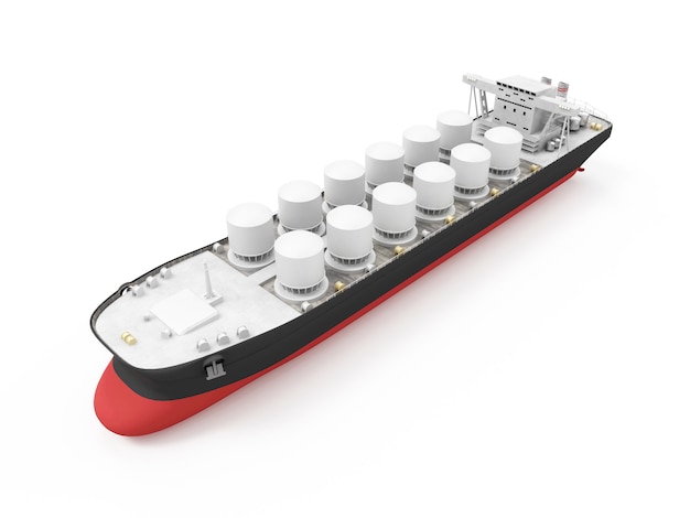 Modernes Öltankerschiff lokalisiert auf weißem Hintergrund. 3D-Rendering